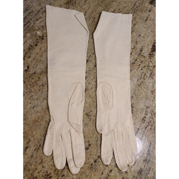 Vintage Womens Size XS-S 6.5 Cream Leather Formal 15.5" Long Opera Gloves France - Picture 5 of 14